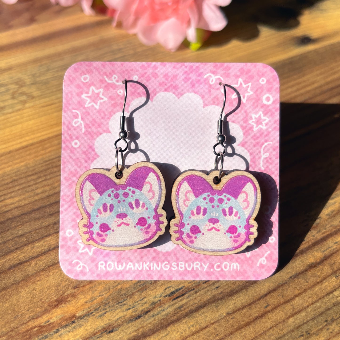 Snow Leopard Wooden Earrings