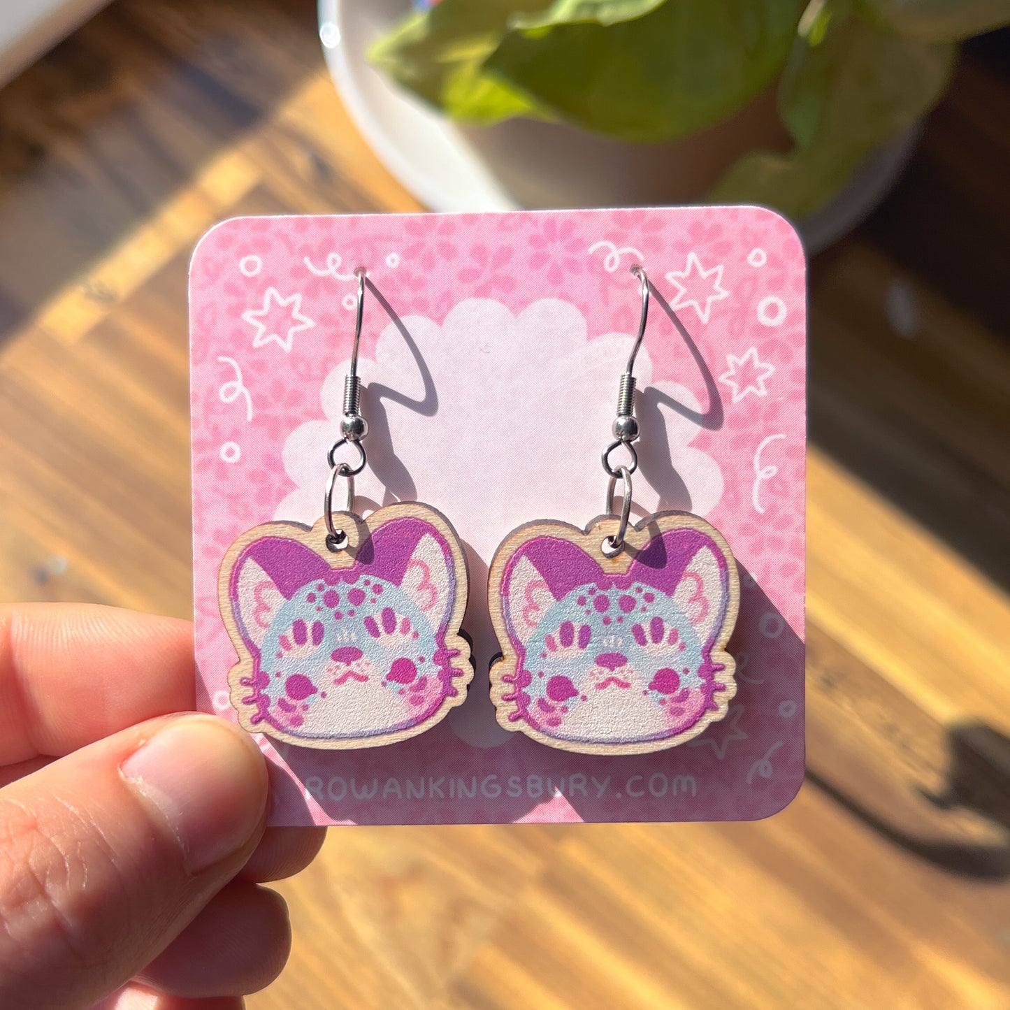 Snow Leopard Wooden Earrings