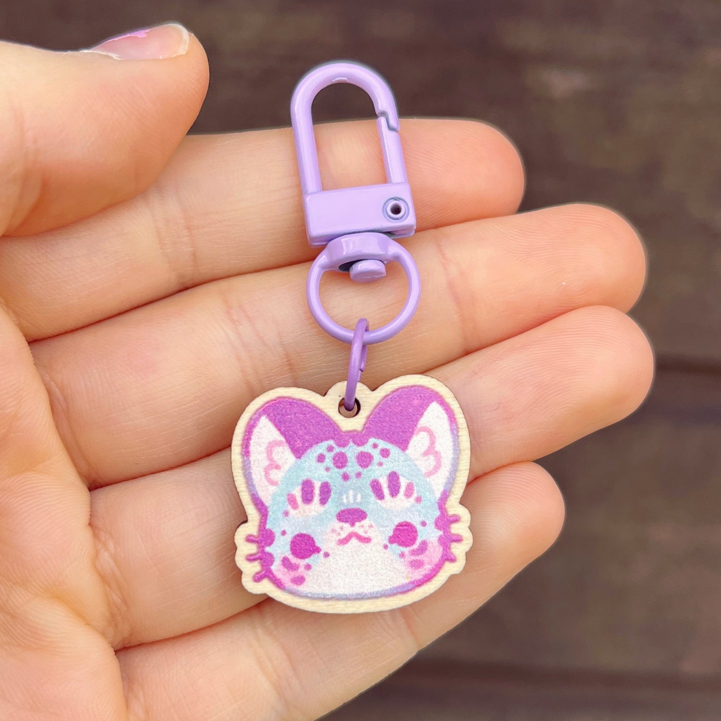 Snow Leopard Wooden Keychain