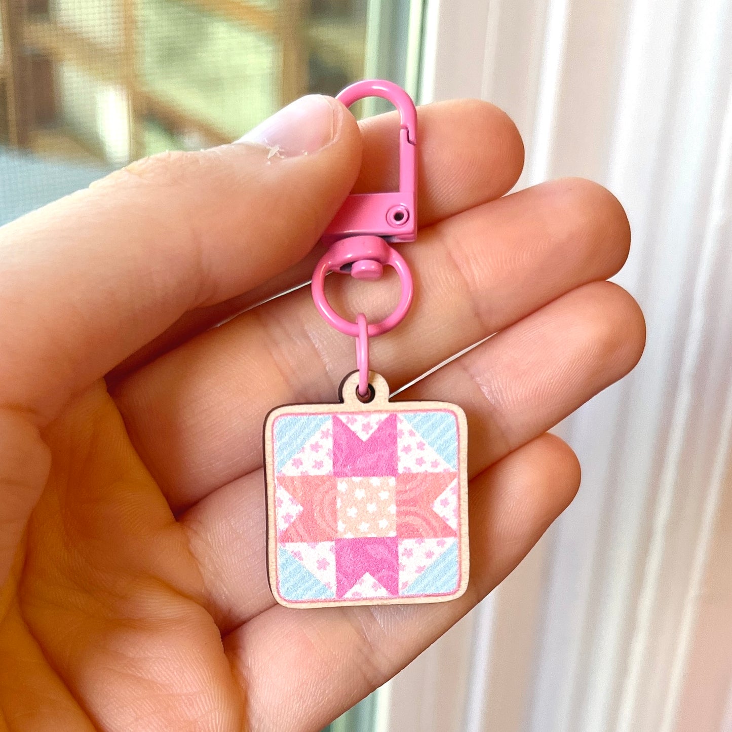 Quilt Square Wooden Keychain