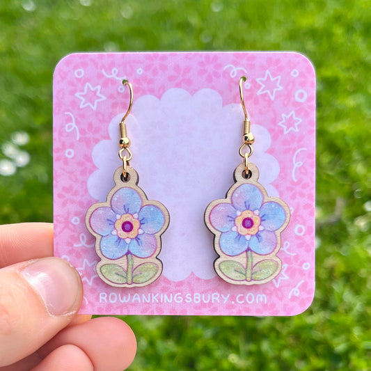 Forget-Me-Not Wooden Earrings