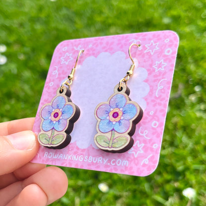 Forget-Me-Not Wooden Earrings