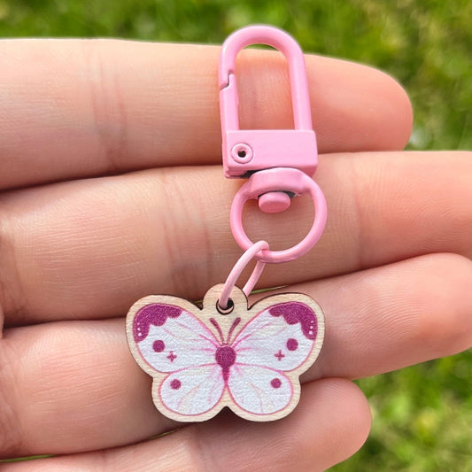 White Butterfly Wooden Keychain
