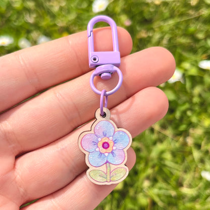 Forget-Me-Not Wooden Keychain