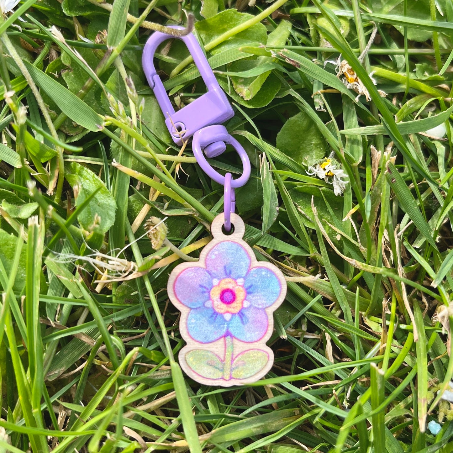 Forget-Me-Not Wooden Keychain