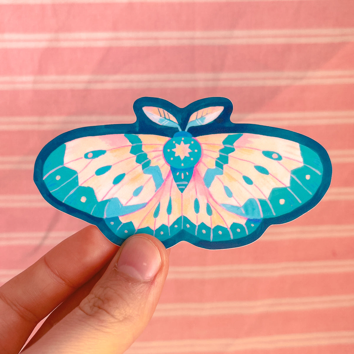 Pink and Blue Moth Sticker