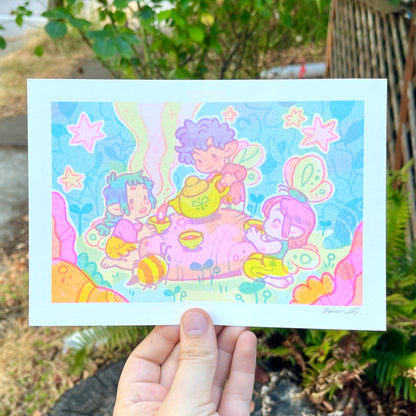 Fairy Tea Party Riso Print 8x5.5"