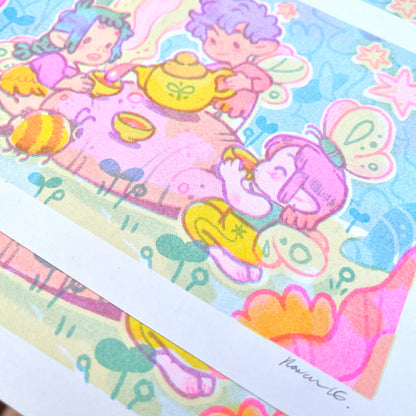 Fairy Tea Party Riso Print 8x5.5"